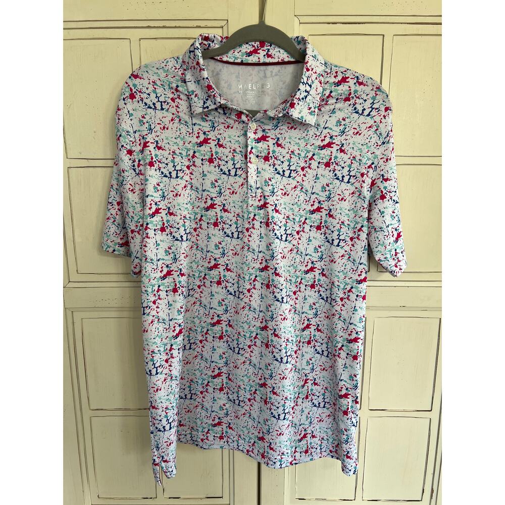 Maelreg size medium polo performance polo shirt paint splatters